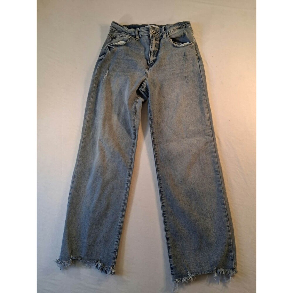 Kancan Los Angeles Jeans Womens 7 27 Light Wash Wide Leg Fray Hem Slightly Used